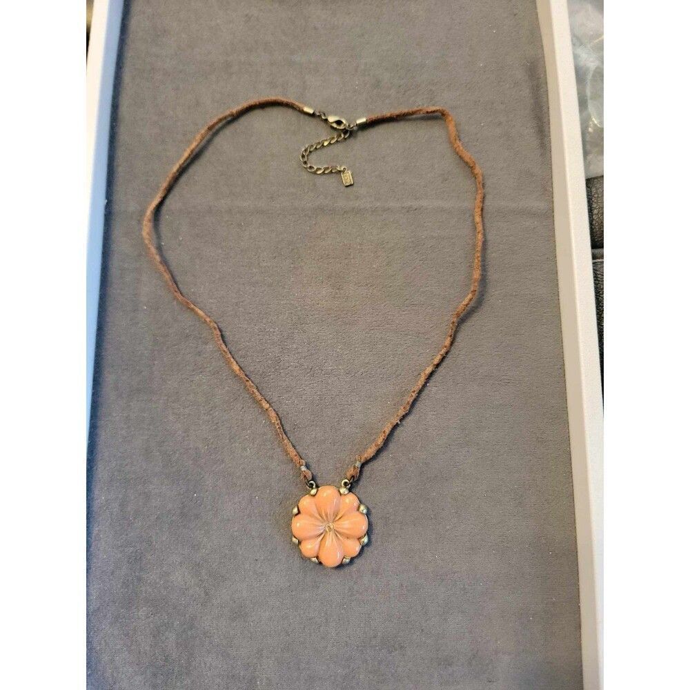 Pretty Orange Flower Necklace Signed FI